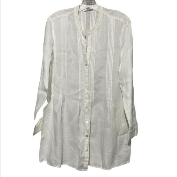 J.Jill Women's Pleaded Button Down Linen Ladgan Look Beachy Top White Size M - Picture 1 of 5